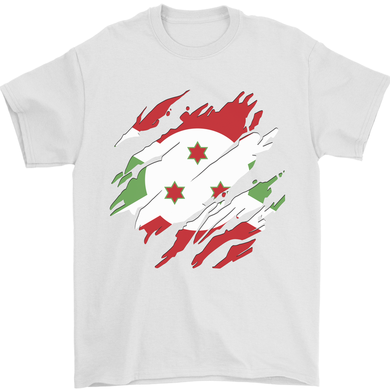 Torn Burundi Flag Burundians Day Football Mens T-Shirt 100% Cotton White