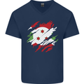 Torn Burundi Flag Burundians Day Football Mens V-Neck Cotton T-Shirt Navy Blue