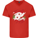Torn Burundi Flag Burundians Day Football Mens V-Neck Cotton T-Shirt Red