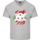 Torn Burundi Flag Burundians Day Football Mens V-Neck Cotton T-Shirt Sports Grey
