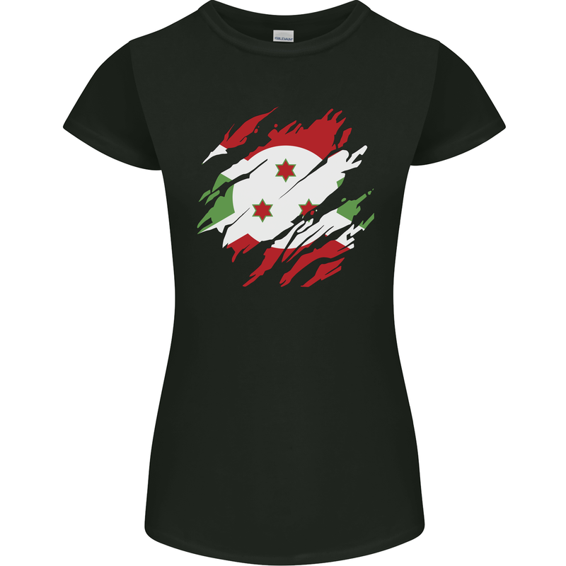 Torn Burundi Flag Burundians Day Football Womens Petite Cut T-Shirt Black