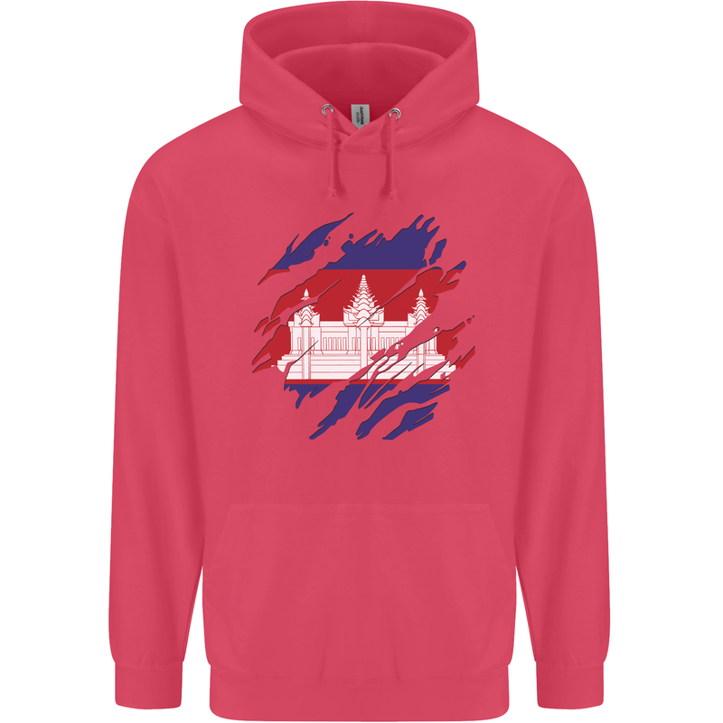 Torn Cambodia Flag Cambodian Day Football Childrens Kids Hoodie Heliconia