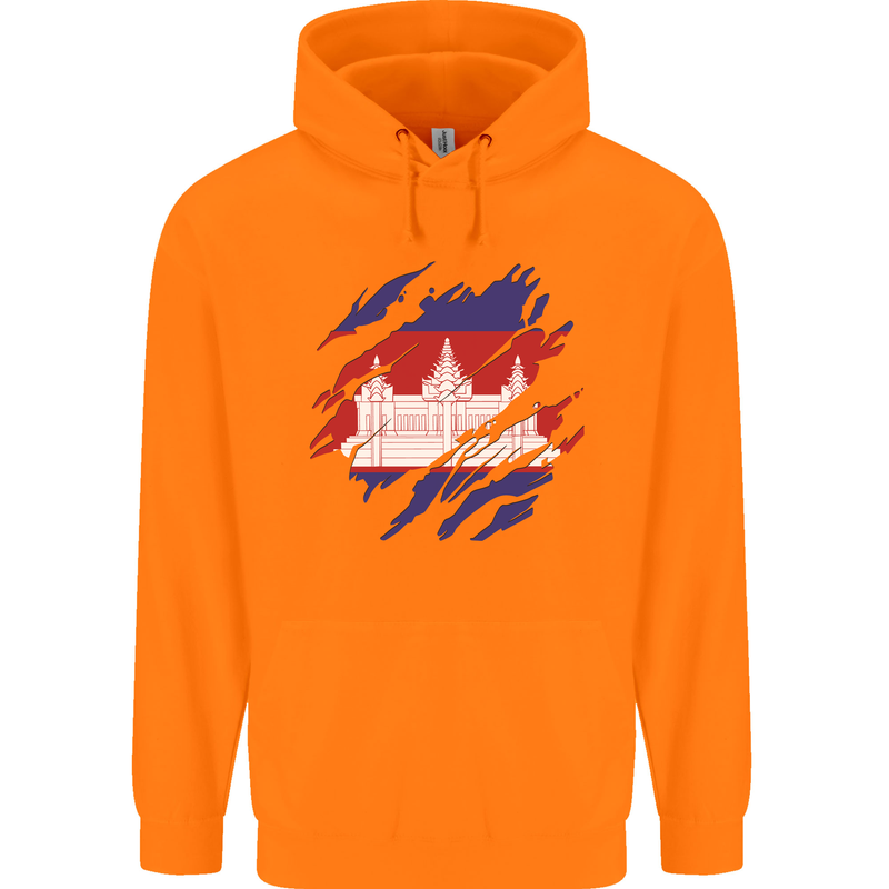 Torn Cambodia Flag Cambodian Day Football Childrens Kids Hoodie Orange