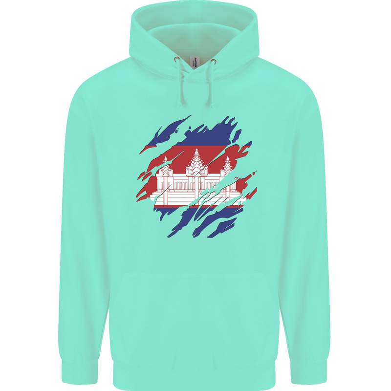 Torn Cambodia Flag Cambodian Day Football Childrens Kids Hoodie Peppermint