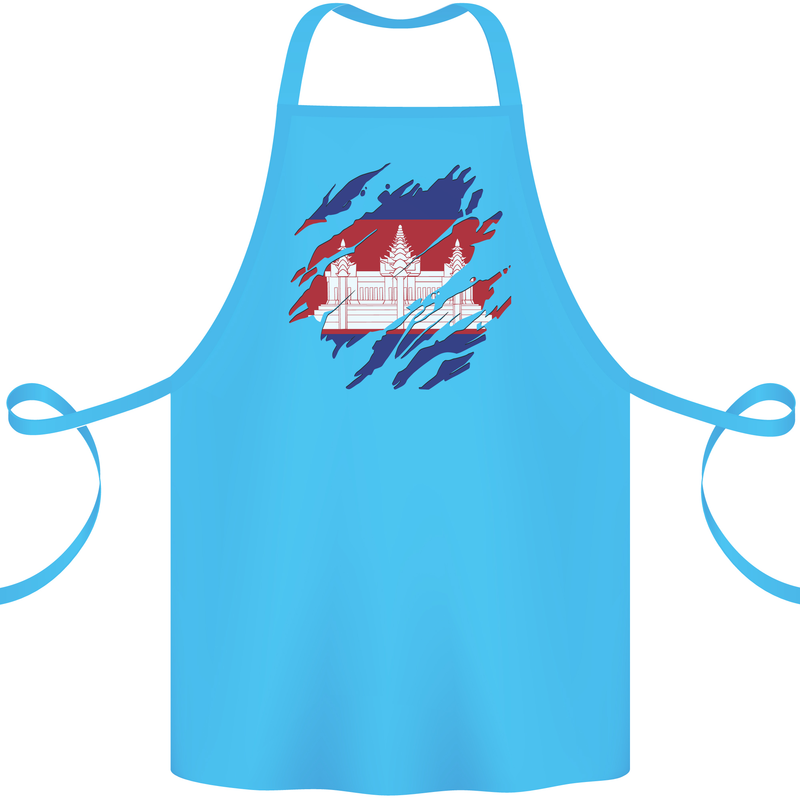 Torn Cambodia Flag Cambodian Day Football Cotton Apron 100% Organic Turquoise
