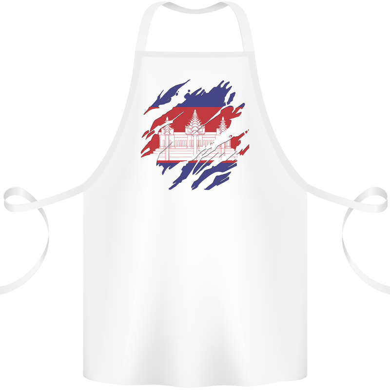 Torn Cambodia Flag Cambodian Day Football Cotton Apron 100% Organic White