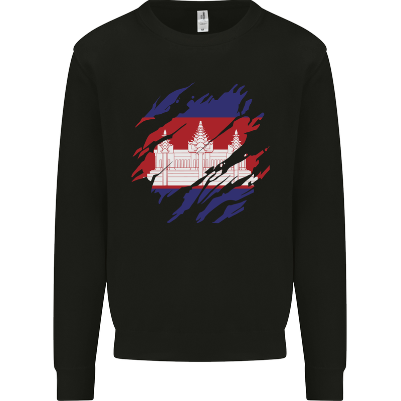Torn Cambodia Flag Cambodian Day Football Kids Sweatshirt Jumper Black