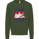 Torn Cambodia Flag Cambodian Day Football Kids Sweatshirt Jumper Forest Green