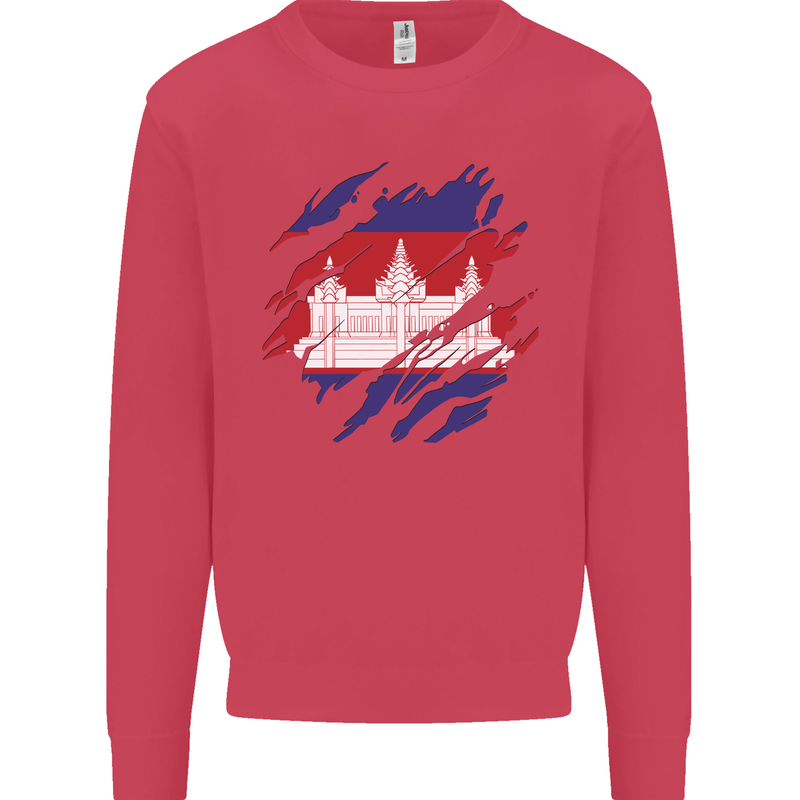 Torn Cambodia Flag Cambodian Day Football Kids Sweatshirt Jumper Heliconia