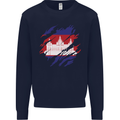 Torn Cambodia Flag Cambodian Day Football Kids Sweatshirt Jumper Navy Blue