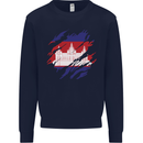 Torn Cambodia Flag Cambodian Day Football Kids Sweatshirt Jumper Navy Blue