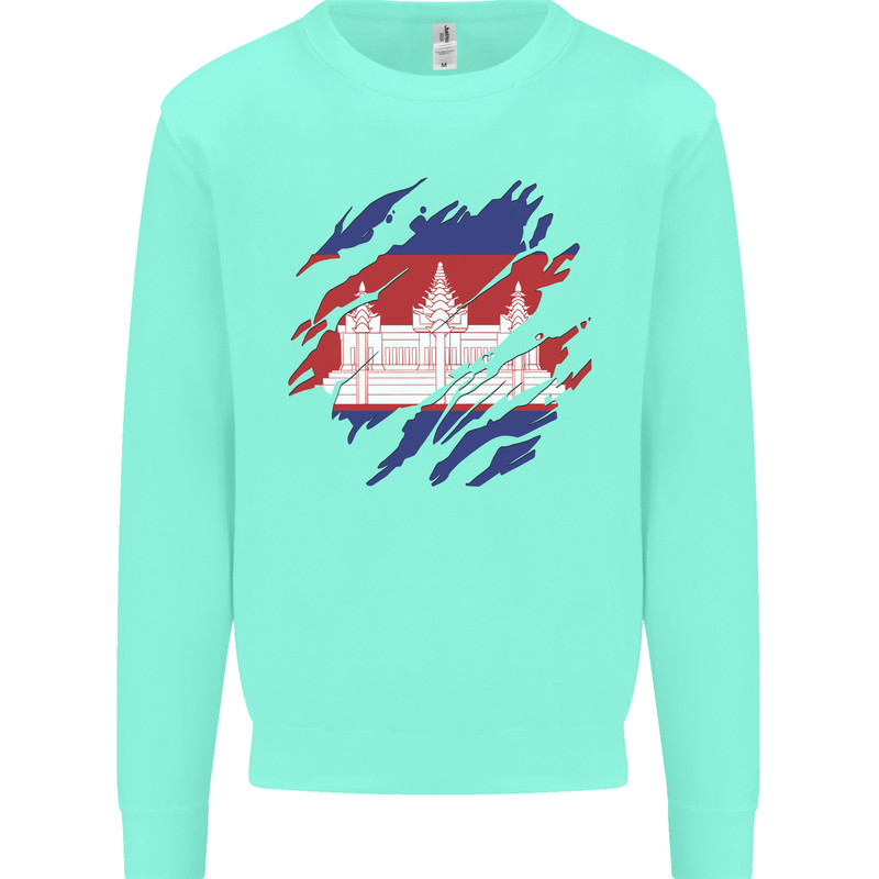 Torn Cambodia Flag Cambodian Day Football Kids Sweatshirt Jumper Peppermint