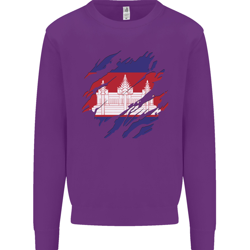 Torn Cambodia Flag Cambodian Day Football Kids Sweatshirt Jumper Purple