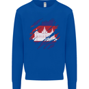 Torn Cambodia Flag Cambodian Day Football Kids Sweatshirt Jumper Royal Blue