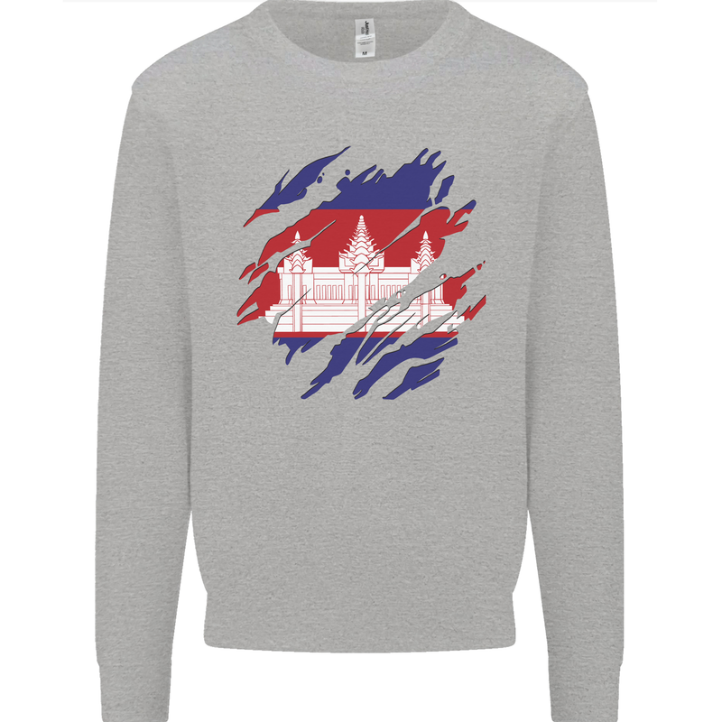Torn Cambodia Flag Cambodian Day Football Kids Sweatshirt Jumper Sports Grey