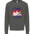 Torn Cambodia Flag Cambodian Day Football Kids Sweatshirt Jumper Storm Grey