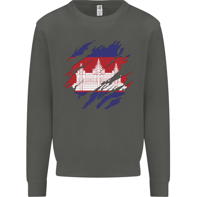 Torn Cambodia Flag Cambodian Day Football Kids Sweatshirt Jumper Storm Grey