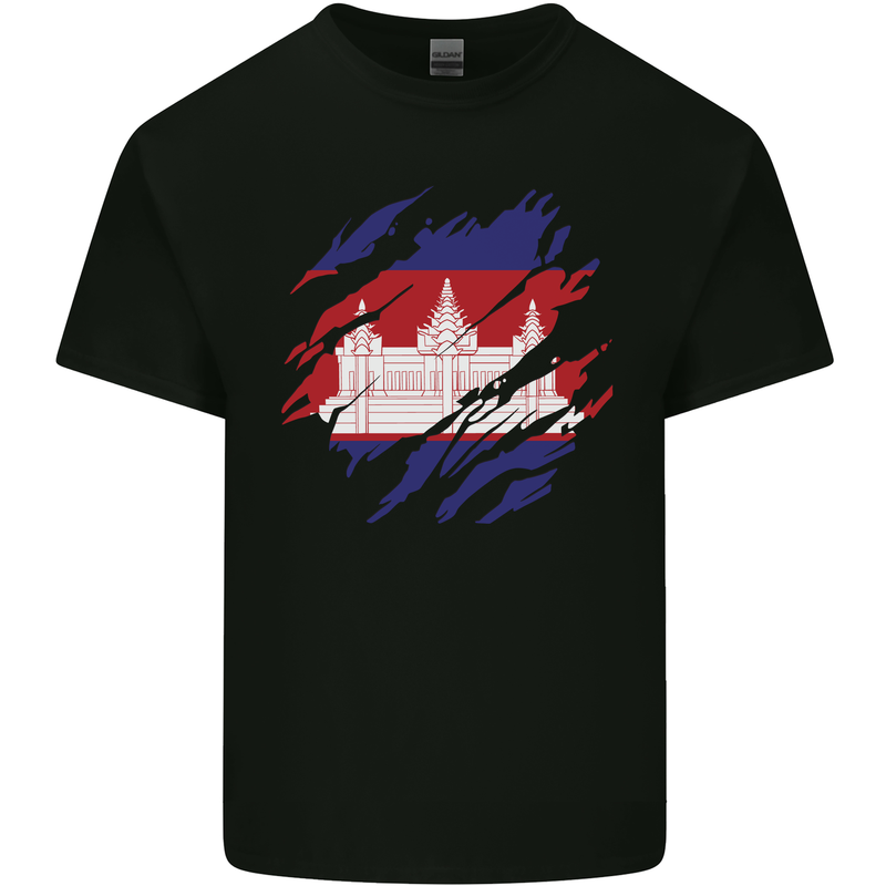 Torn Cambodia Flag Cambodian Day Football Kids T-Shirt Childrens Black