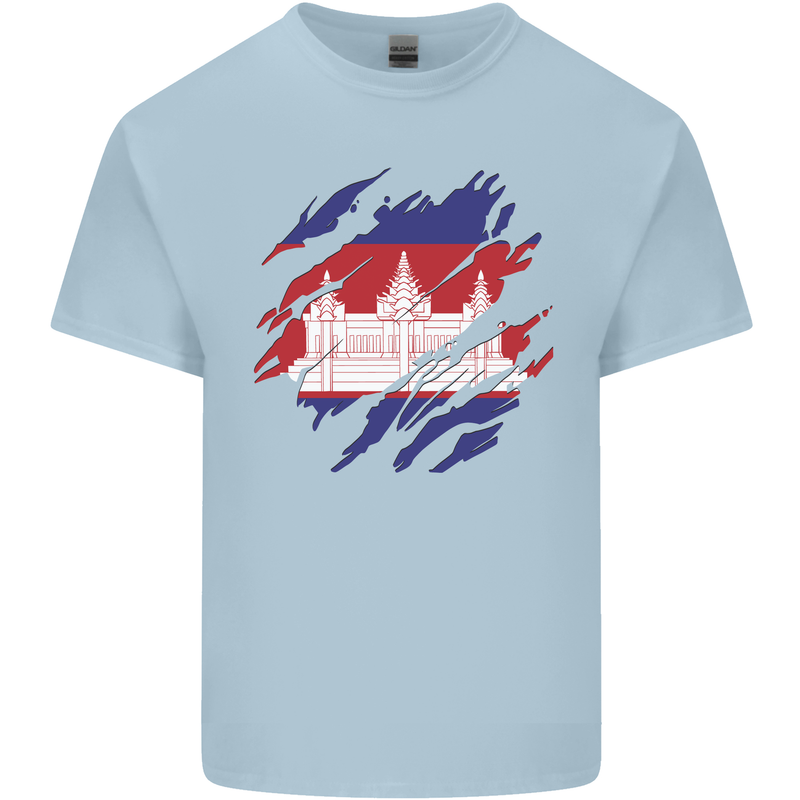 Torn Cambodia Flag Cambodian Day Football Kids T-Shirt Childrens Light Blue