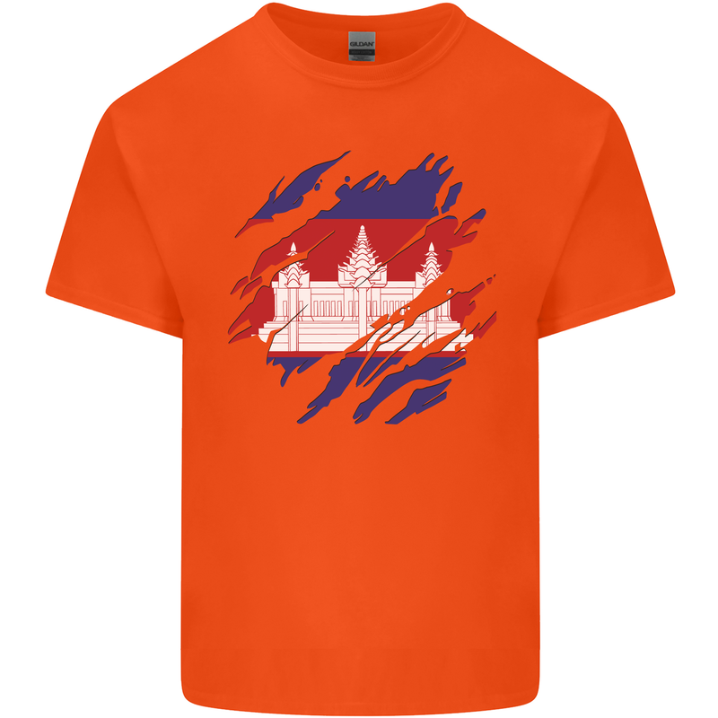 Torn Cambodia Flag Cambodian Day Football Kids T-Shirt Childrens Orange