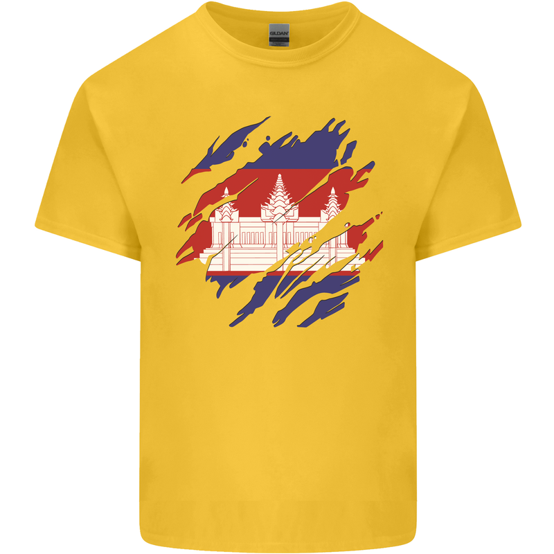Torn Cambodia Flag Cambodian Day Football Kids T-Shirt Childrens Yellow
