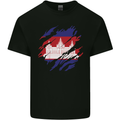 Torn Cambodia Flag Cambodian Day Football Mens Cotton T-Shirt Tee Top Black