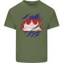 Torn Cambodia Flag Cambodian Day Football Mens Cotton T-Shirt Tee Top Military Green