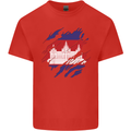 Torn Cambodia Flag Cambodian Day Football Mens Cotton T-Shirt Tee Top Red
