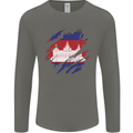 Torn Cambodia Flag Cambodian Day Football Mens Long Sleeve T-Shirt Charcoal