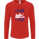 Torn Cambodia Flag Cambodian Day Football Mens Long Sleeve T-Shirt Red