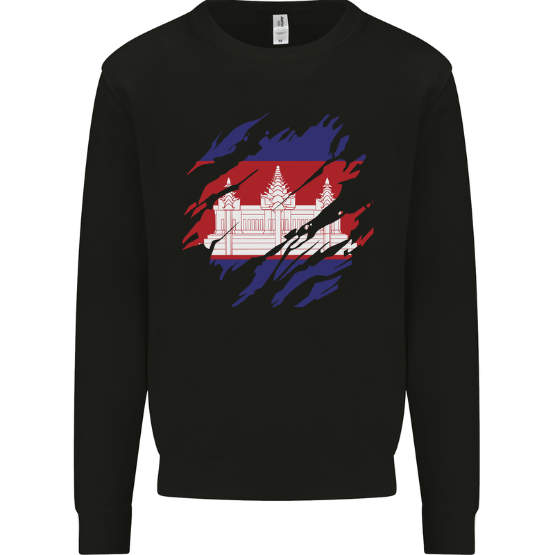 Torn Cambodia Flag Cambodian Day Football Mens Sweatshirt Jumper Black
