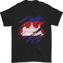 Torn Cambodia Flag Cambodian Day Football Mens T-Shirt 100% Cotton Black