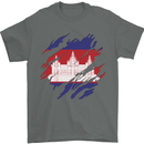 Torn Cambodia Flag Cambodian Day Football Mens T-Shirt 100% Cotton Charcoal
