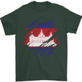 Torn Cambodia Flag Cambodian Day Football Mens T-Shirt 100% Cotton Forest Green