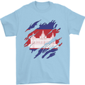 Torn Cambodia Flag Cambodian Day Football Mens T-Shirt 100% Cotton Light Blue