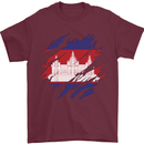 Torn Cambodia Flag Cambodian Day Football Mens T-Shirt 100% Cotton Maroon
