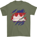 Torn Cambodia Flag Cambodian Day Football Mens T-Shirt 100% Cotton Military Green