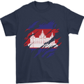 Torn Cambodia Flag Cambodian Day Football Mens T-Shirt 100% Cotton Navy Blue