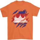 Torn Cambodia Flag Cambodian Day Football Mens T-Shirt 100% Cotton Orange