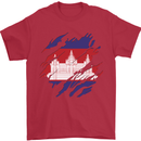 Torn Cambodia Flag Cambodian Day Football Mens T-Shirt 100% Cotton Red