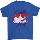 Torn Cambodia Flag Cambodian Day Football Mens T-Shirt 100% Cotton Royal Blue