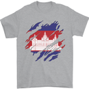 Torn Cambodia Flag Cambodian Day Football Mens T-Shirt 100% Cotton Sports Grey