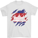 Torn Cambodia Flag Cambodian Day Football Mens T-Shirt 100% Cotton White