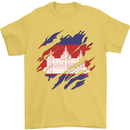 Torn Cambodia Flag Cambodian Day Football Mens T-Shirt 100% Cotton Yellow