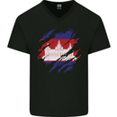 Torn Cambodia Flag Cambodian Day Football Mens V-Neck Cotton T-Shirt Black