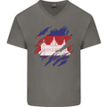 Torn Cambodia Flag Cambodian Day Football Mens V-Neck Cotton T-Shirt Charcoal