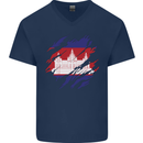 Torn Cambodia Flag Cambodian Day Football Mens V-Neck Cotton T-Shirt Navy Blue