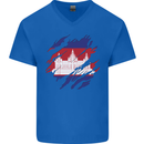 Torn Cambodia Flag Cambodian Day Football Mens V-Neck Cotton T-Shirt Royal Blue