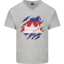 Torn Cambodia Flag Cambodian Day Football Mens V-Neck Cotton T-Shirt Sports Grey