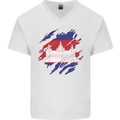 Torn Cambodia Flag Cambodian Day Football Mens V-Neck Cotton T-Shirt White